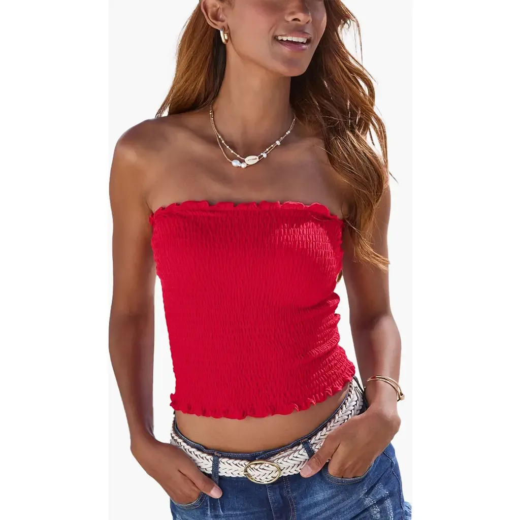 Smocked Strapless Top by LASCANA