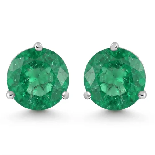 5Ct Round Emerald Studs 9mm 14k Earring 3 Prong Martini Lab Grown in White Gold by Bliss Diamond