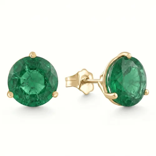 5Ct Round Emerald Studs 9mm 14k Earring 3 Prong Martini Lab Grown in White Gold