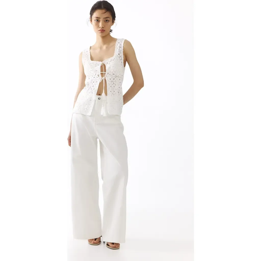 Tie-Front Pointelle-Knit Top by H&M