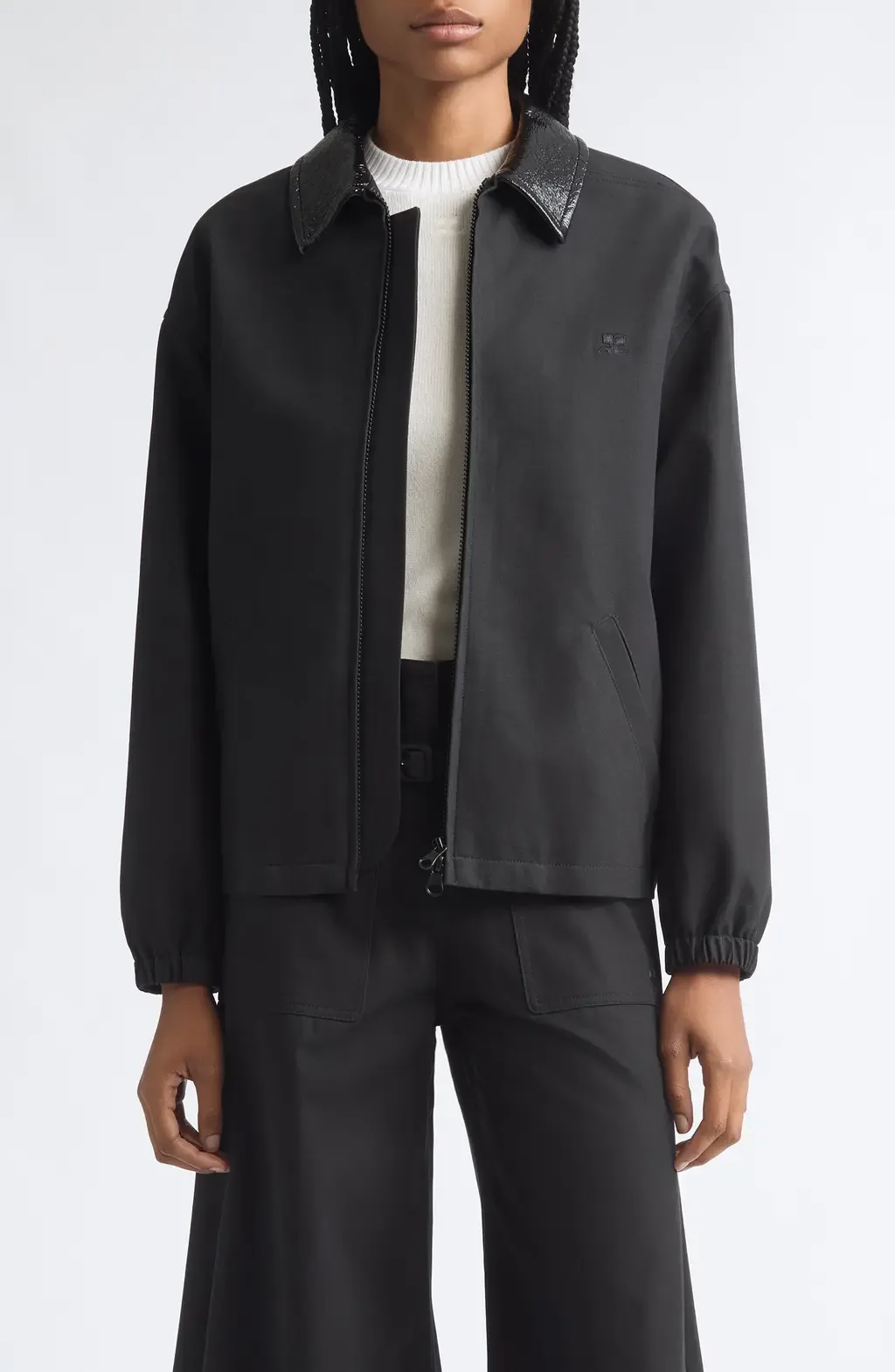 Vinyl Collar Cotton Canvas Bomber Jacket