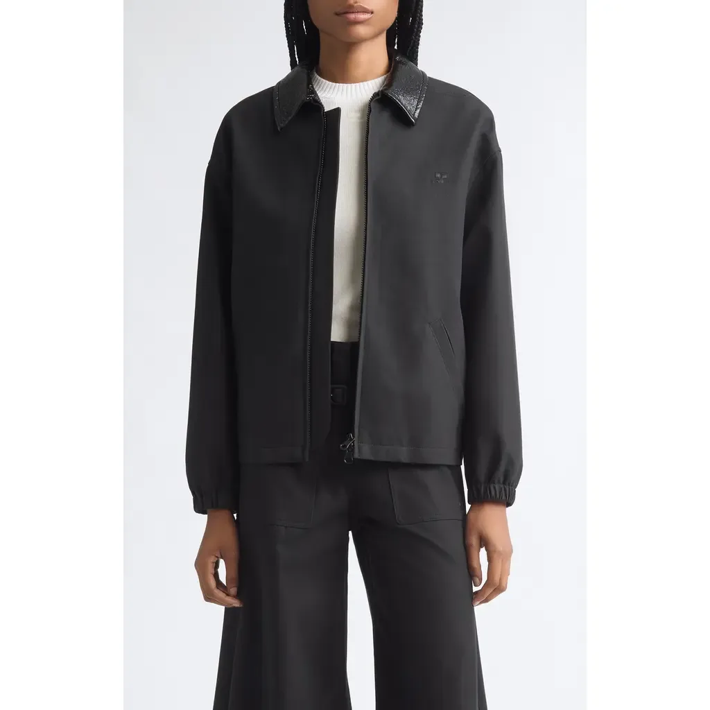 Vinyl Collar Cotton Canvas Bomber Jacket by Courrèges