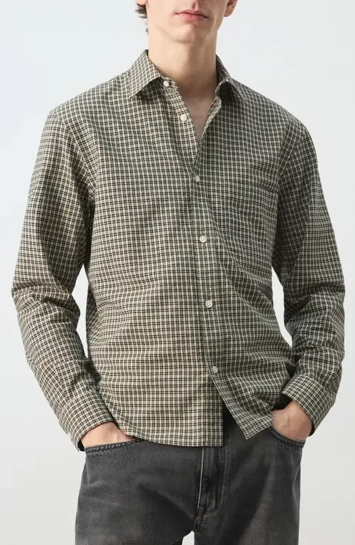 Regular Fit Check Cotton Blend Button-Up Shirt by MANGO