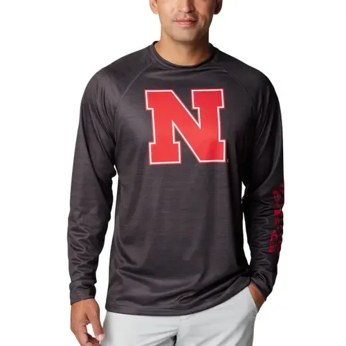 Columbia Heather Charcoal Nebraska Huskers PFG Terminal Tackle Omni-Shade Raglan Long Sleeve T-Shirt by Columbia