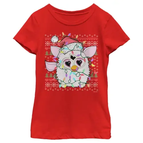 Christmas Lights Ugly Sweater Print Short Sleeve Graphic T-Shirt by Furby