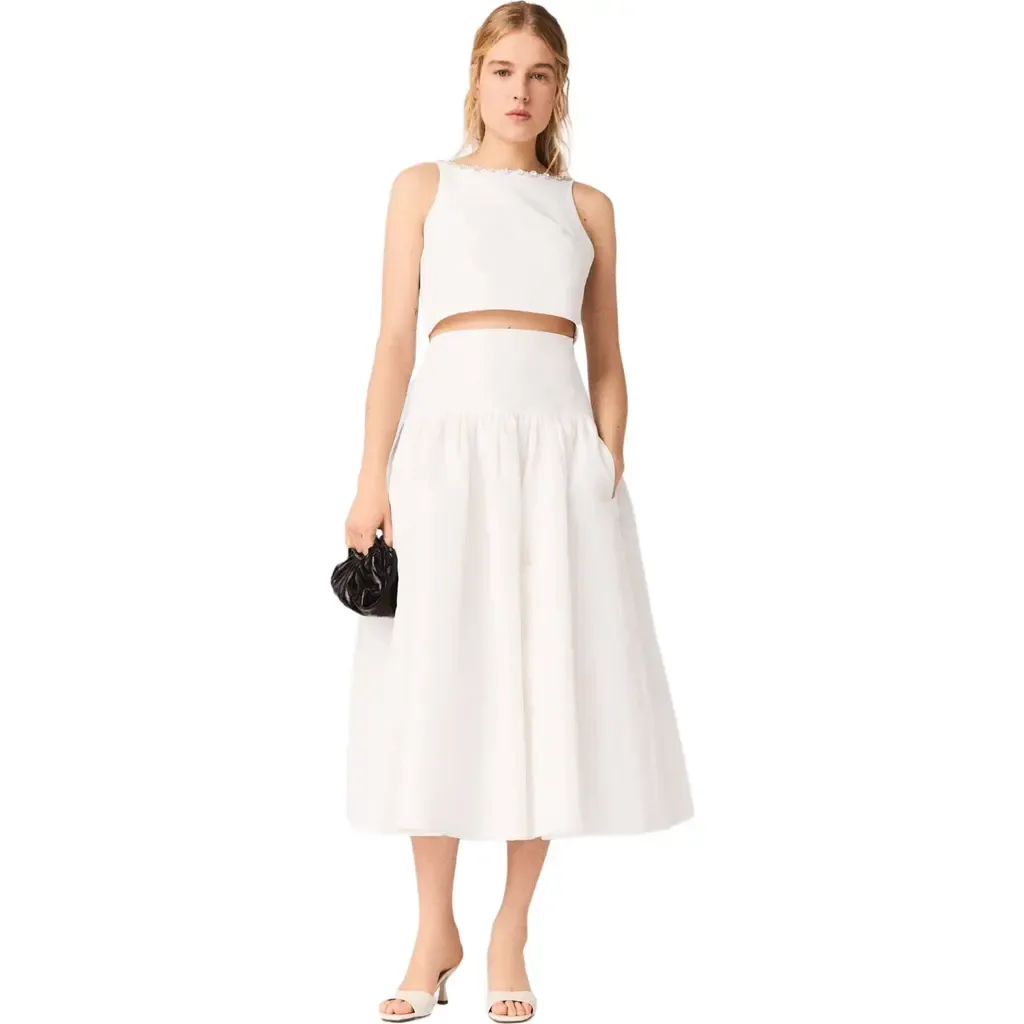 Jewelled Collar Taffeta Crop Top by maje