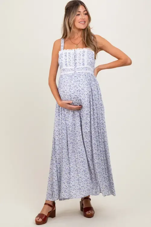 Floral Button Down Sleeveless Maxi Dress by PinkBlush