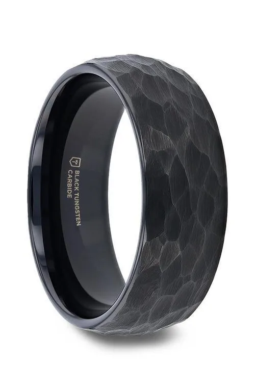 Renegade Domed Hammered Black Tungsten Carbide Brushed Wedding Band 8Mm by Larson Jewelers