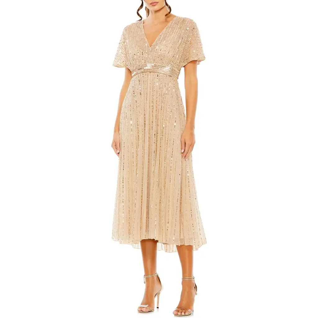 Empire Waist Embellished Short Sleeve Dress by Mac Duggal