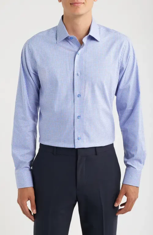 Trim Fit Check Stretch Cotton Blend Dress Shirt by Lorenzo Uomo