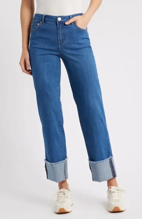 Cuffed Raw Hem Mid Rise Straight Leg Jeans by 1822 Denim