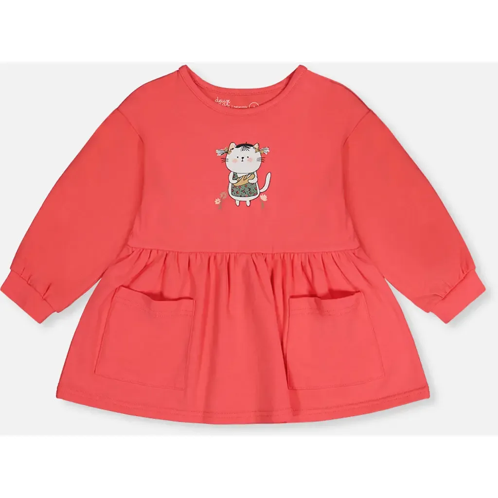Organic Cotton Cat Patch Pocket Gathered Tunic by Deux par Deux