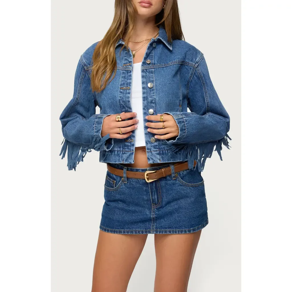 Maurice Fringe Denim Jacket by EDIKTED