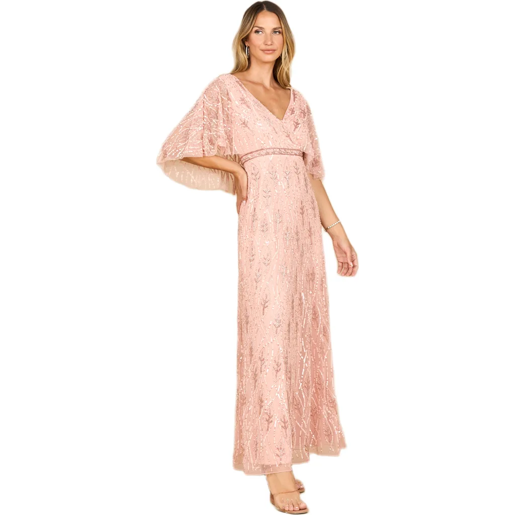 Beaded Gown with Half Cape by LARA New York