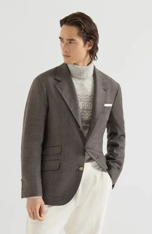 Mouliné Virgin Wool Twill Deconstructed Cavallo Blazer by Brunello Cucinelli