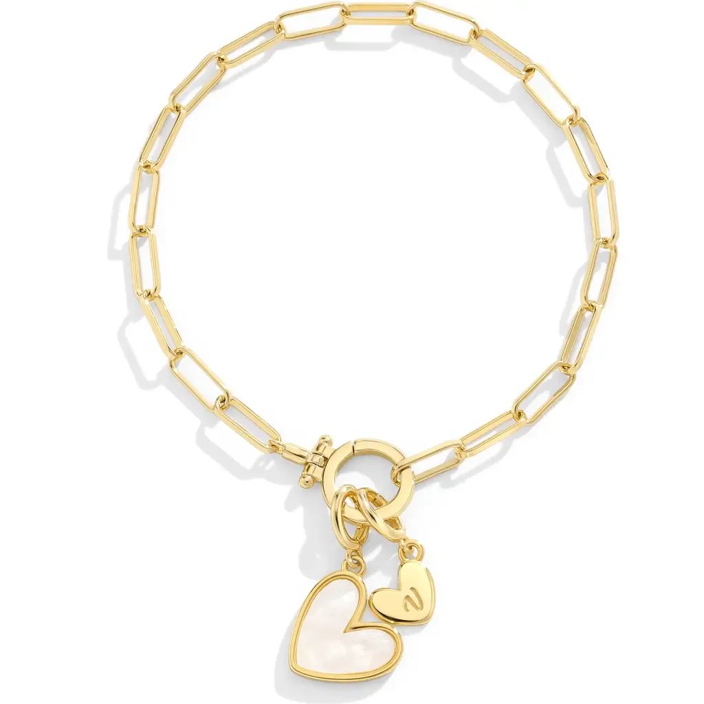 Mother of Pearl Initial Heart Charm Bracelet by Mint & Lily