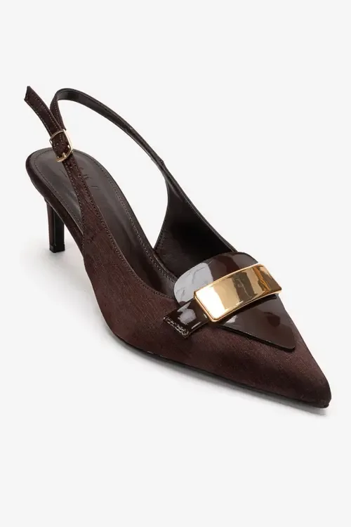 Sollenne Stiletto Pump in Brown Satin by Prologue Shoes