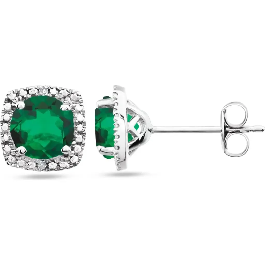 Lab Grown Ruby & Natural Diamond Stud Earrings Sterling Silver by ALLUREZ