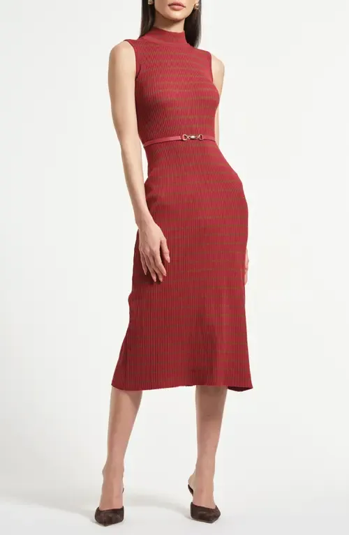 Sleeveless Belted Rib Midi Sweater Dress by Isaac Mizrahi New York