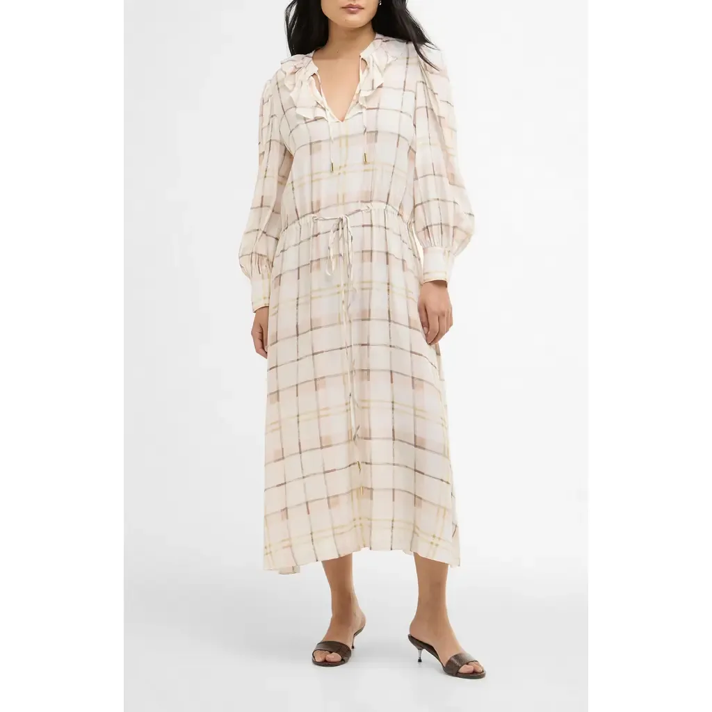 Asker Windowpane Plaid Long Sleeve Dress by Barbour