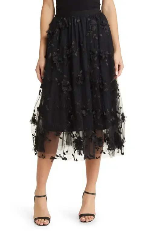 Audra Floral Appliqué Chiffon Maxi Skirt by NIKKI LUND