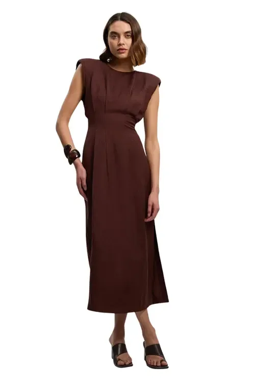 Linen Blend Pintuck Midi Dress by Karen Millen