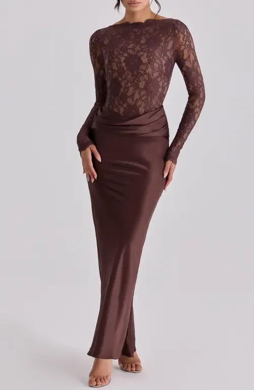 Yasmeen Long Sleeve Lace & Satin Two-Piece Gown by HOUSE OF CB