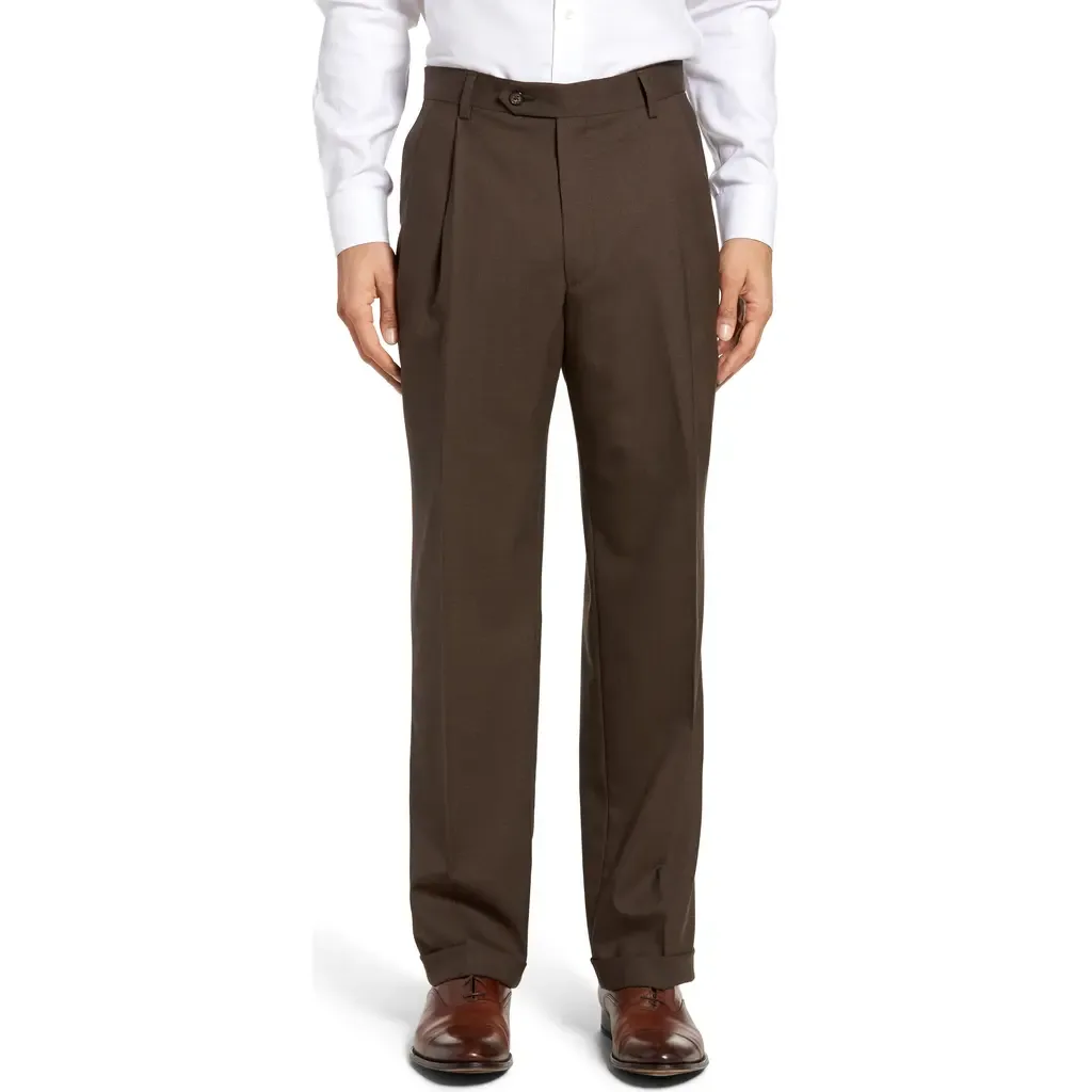 Lightweight Plain Weave Pleated Classic Fit Trousers by Berle