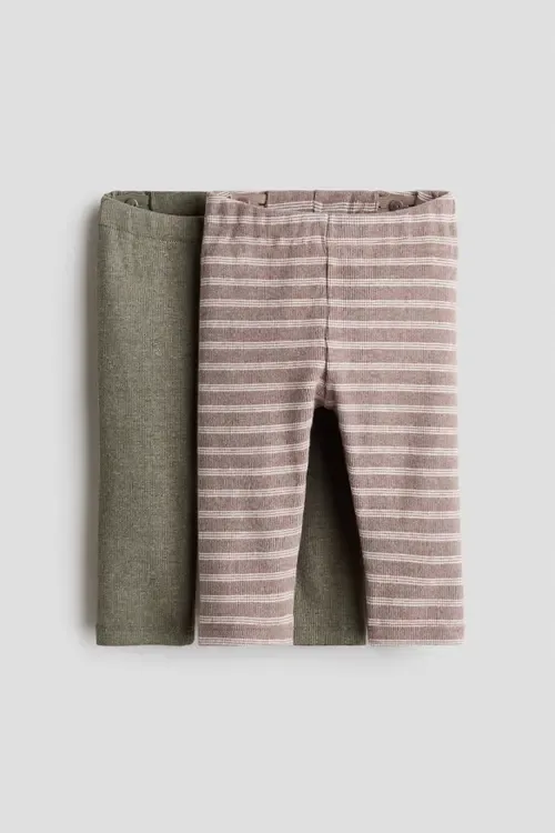 2-Pack Ribbed Cotton Leggings by H&M