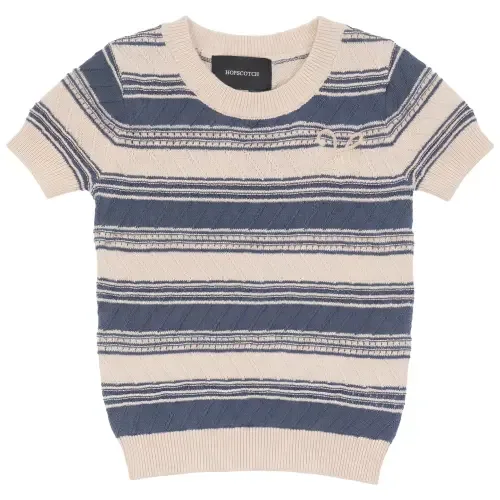 Stripe Textured Knit Embroidered Cotton Sweater by Hopscotch