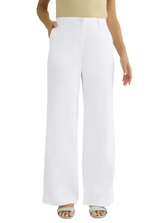 Stretch Cotton Chino Wide-Leg Trouser by Jessica London