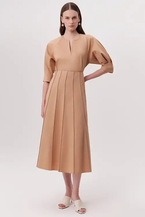 Karlie Fitted Multi Panel Flared Midi Skirt by Exquise