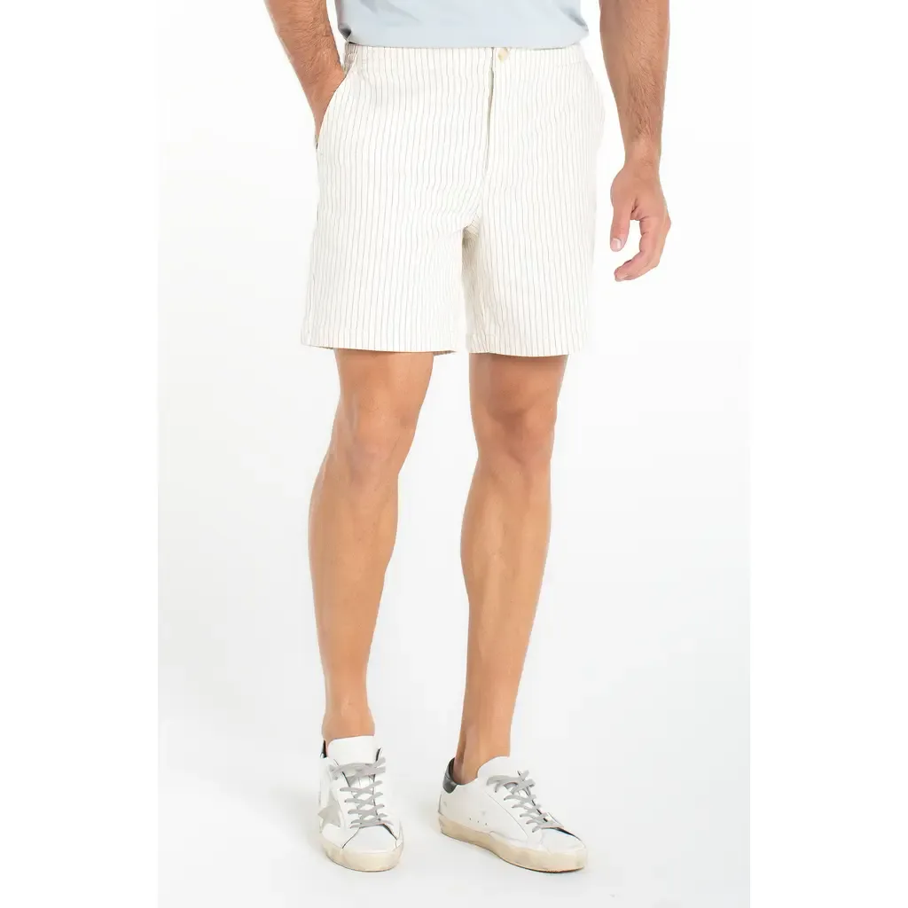 Stripe Cotton Button & Drawstring Shorts
