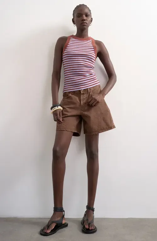 Stripe Cutaway Stretch Cotton Rib Tank by Topshop