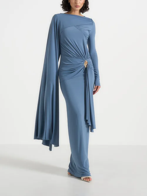 Edena Asymmetric Ruched Draped Maxi Dress by Manière De Voir