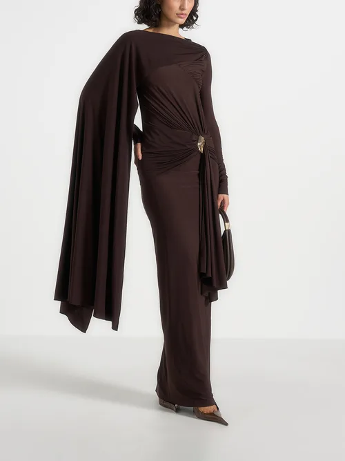 Edena Asymmetric Ruched Draped Maxi Dress