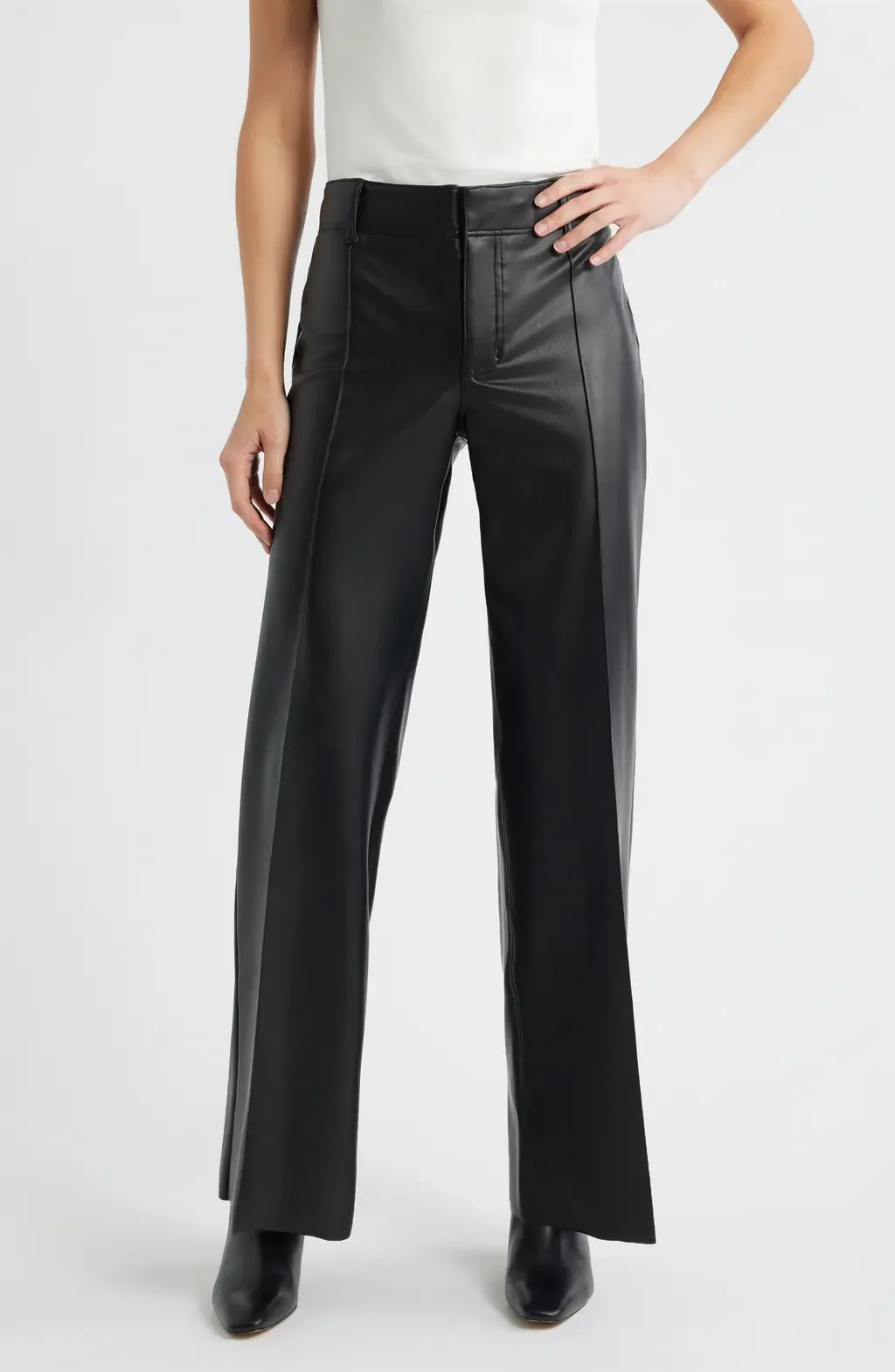Pintuck Faux Leather Wide Leg Pants