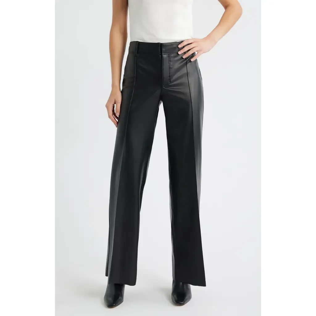 Pintuck Faux Leather Wide Leg Pants by CITY BLUES