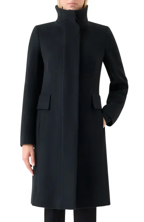 Stand Collar Wool Blend Fleece Coat by Akris punto