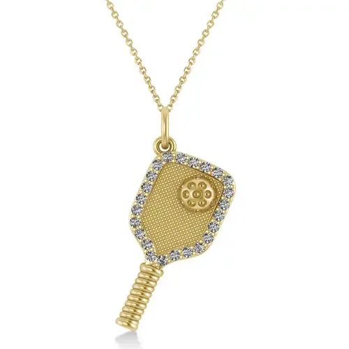Natural Diamond Pickleball Paddle Pendant Necklace 14k by ALLUREZ