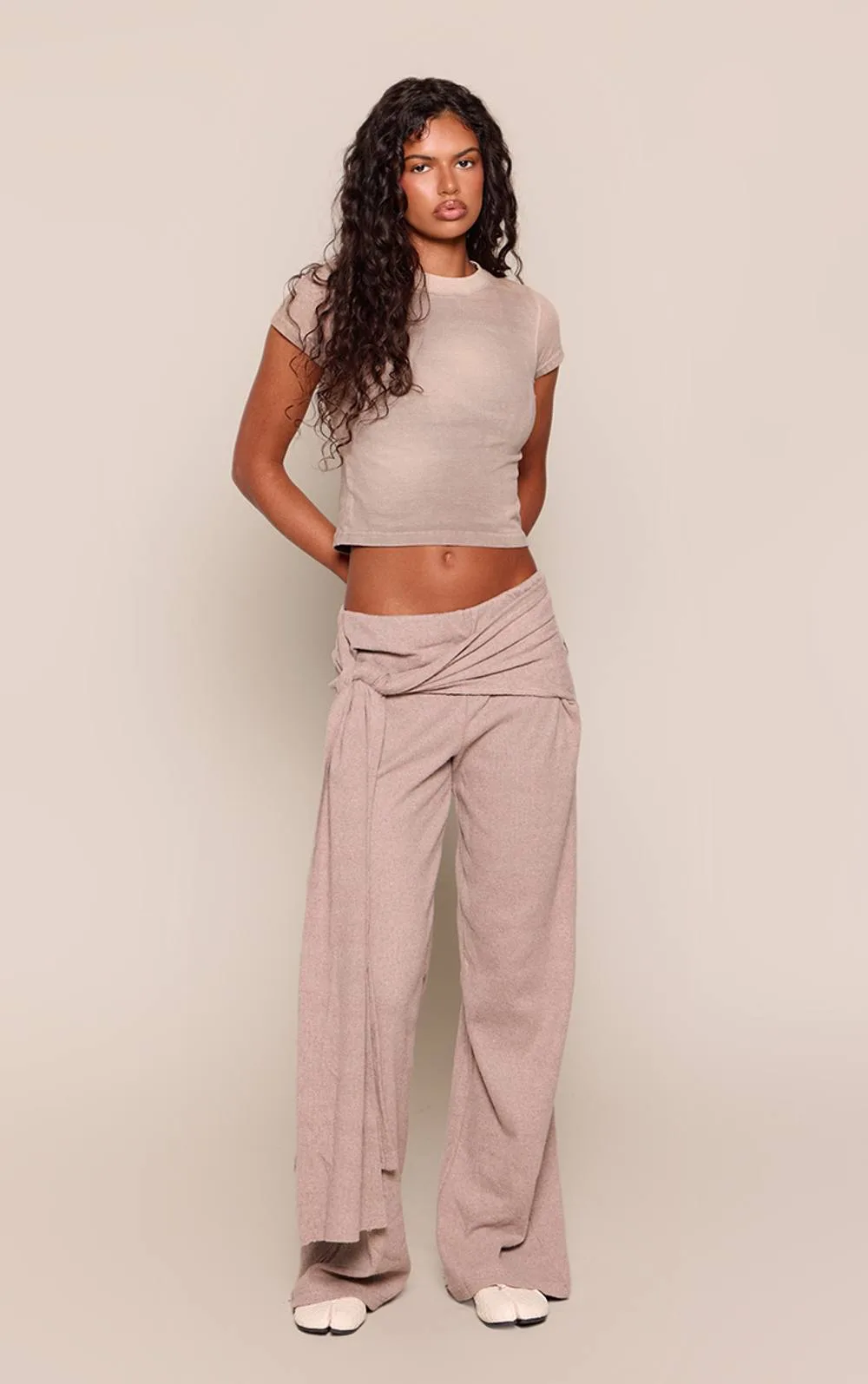 Brushed Wrap Detail Straight Leg Trousers by PrettyLittleThing