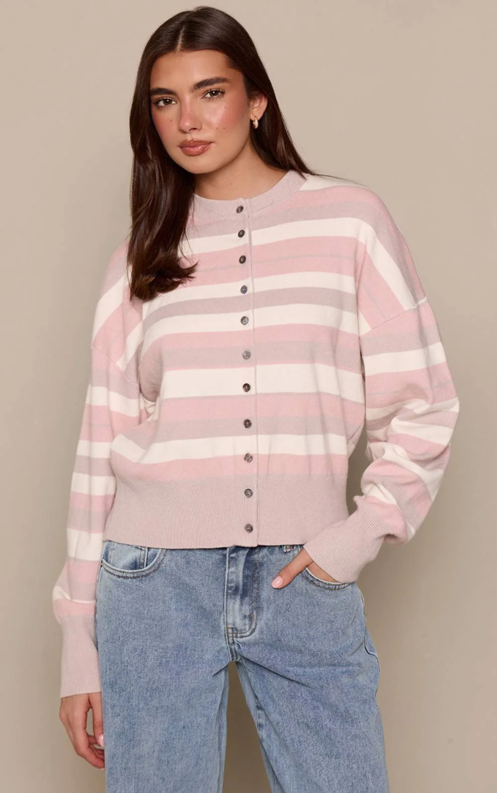 Stripe Compact Knitted Cardigan Sweater