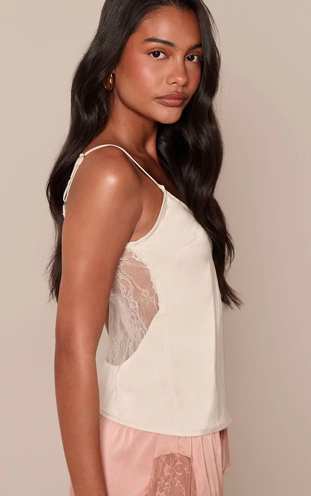 Satin Lace Low Back Detail Top