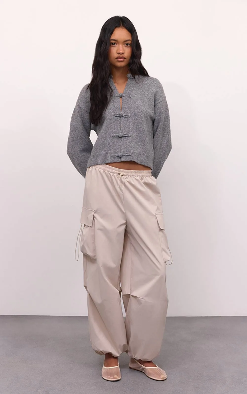 Cargo Drawstring Waist Wide Leg Trousers - Stone by PrettyLittleThing