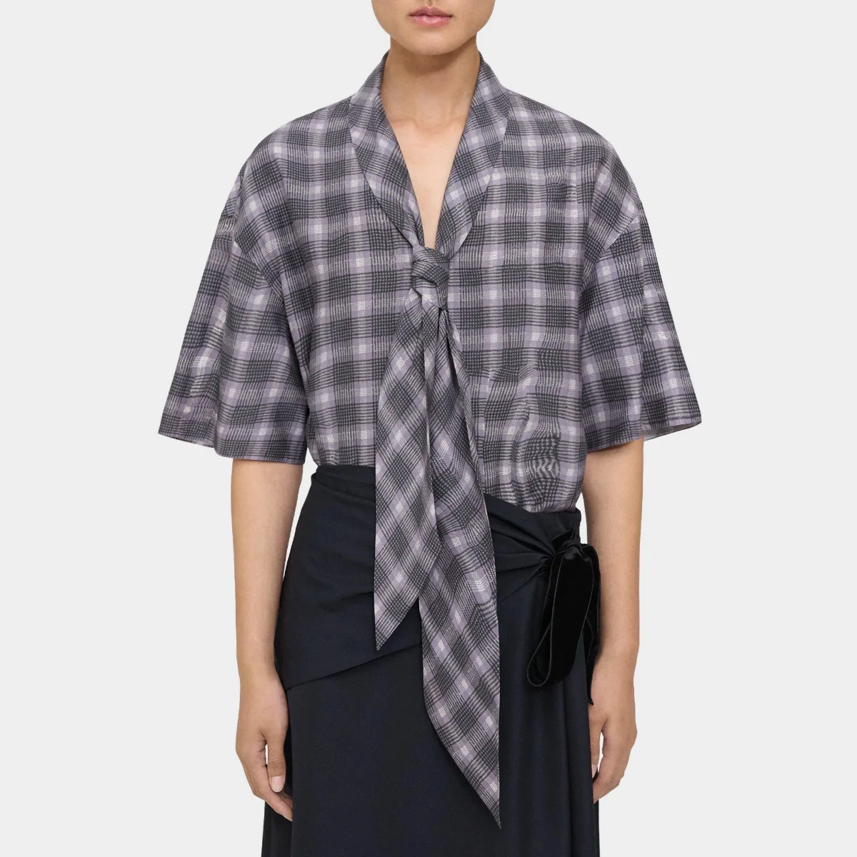 Wrinkle Check Tie-Neck Shirt by Theory