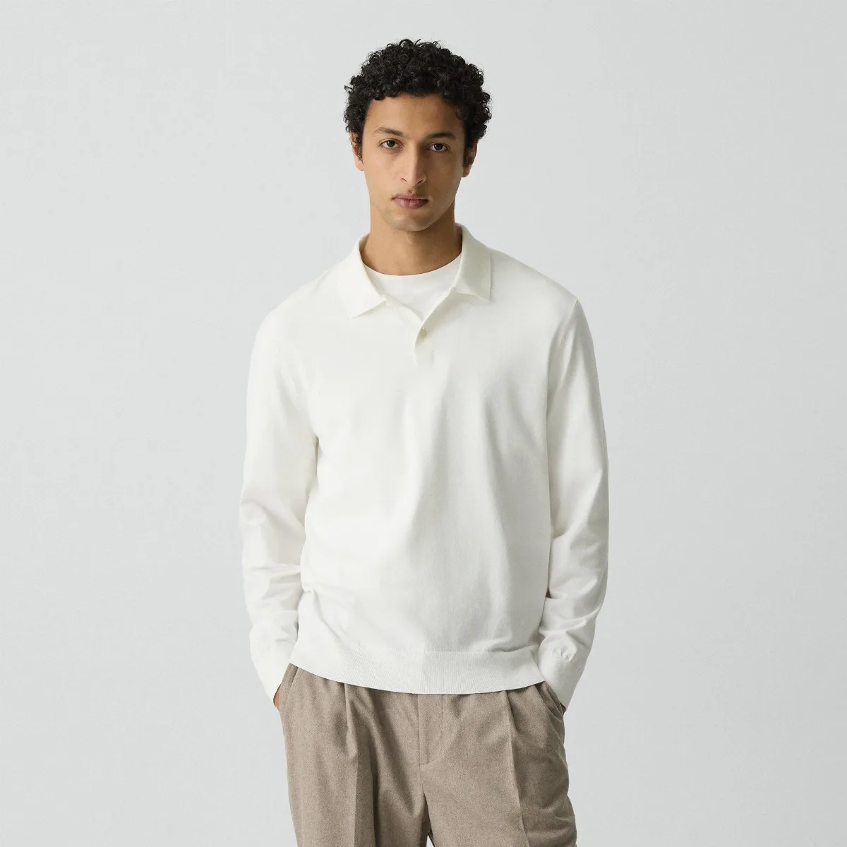 Goris Long-Sleeve Polo Shirt in Light Bilen by Theory