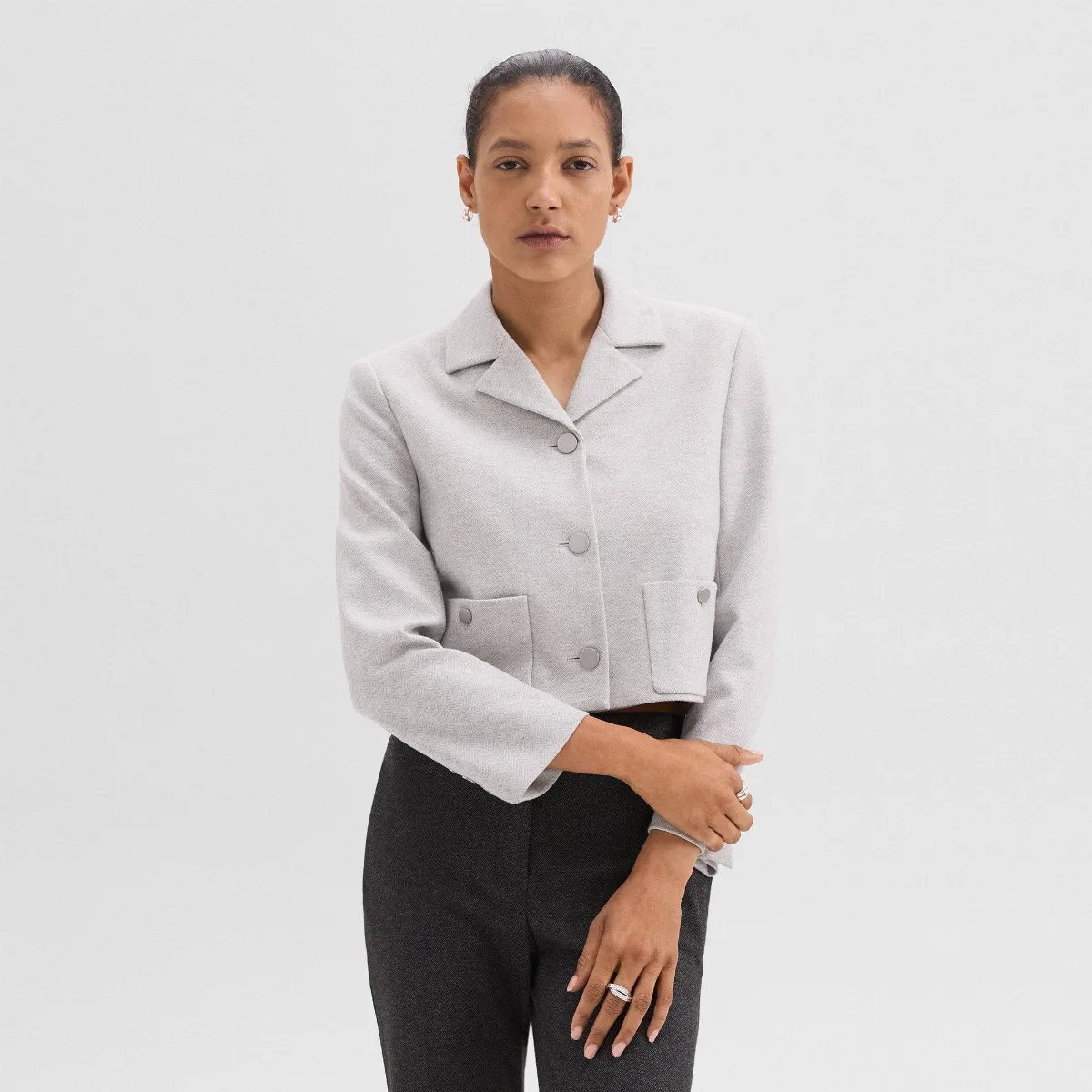 Boxy Patch Pocket Blazer in Herringbone Knit by Theory