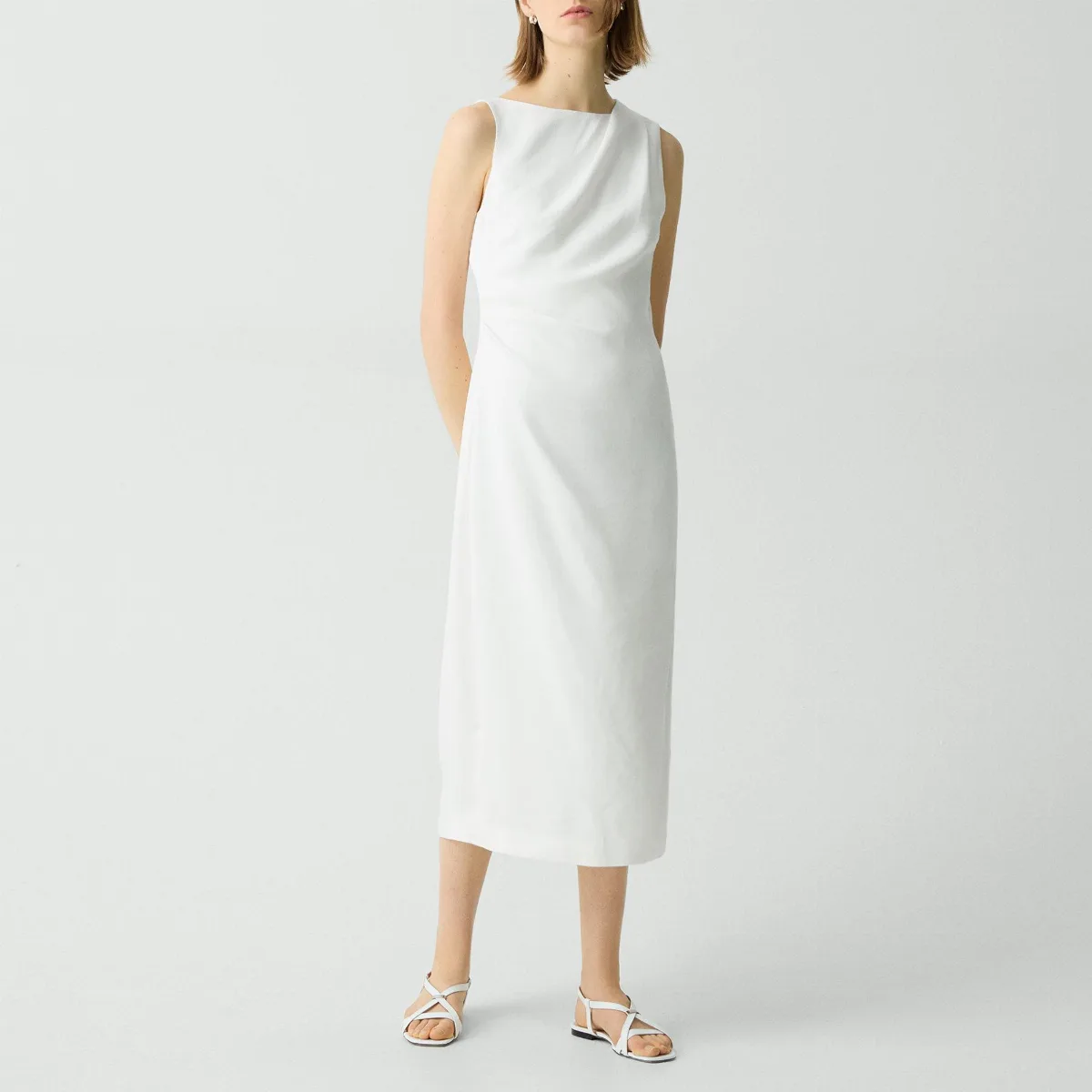 Draped Midi Dress in Linen-Viscose by Theory