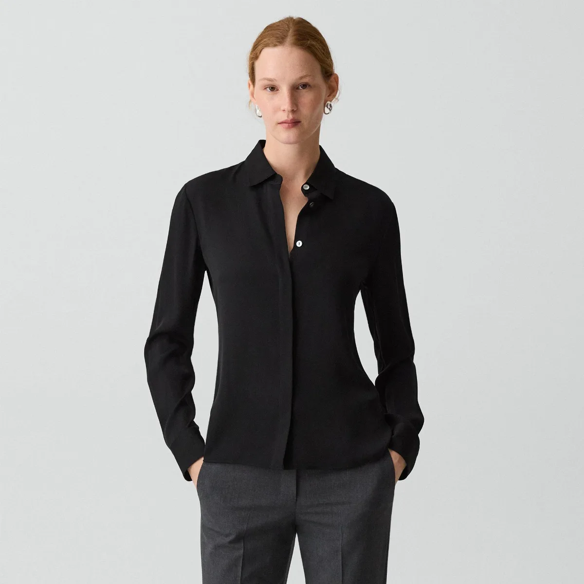 Fitted Shirt in Washable Silk Georgette by Theory