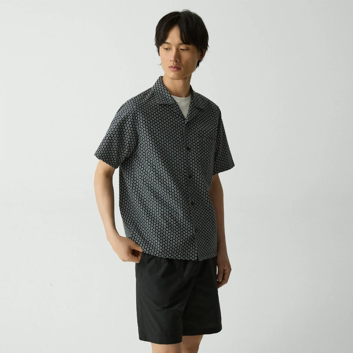 Noll Camp Shirt in Geometric Cotton by Theory